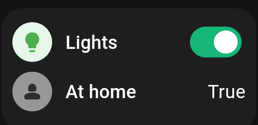 A Multicard listing a light toggle and a status value
