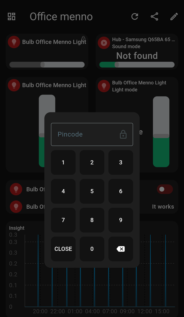The PIN keypad shown after tapping a locked card